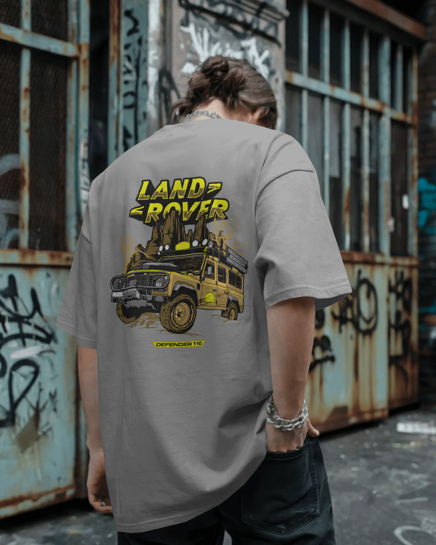 LAND ROVER – Oversized Graffiti Skull T-Shirt | 100% Cotton | Down Shoulder Fit