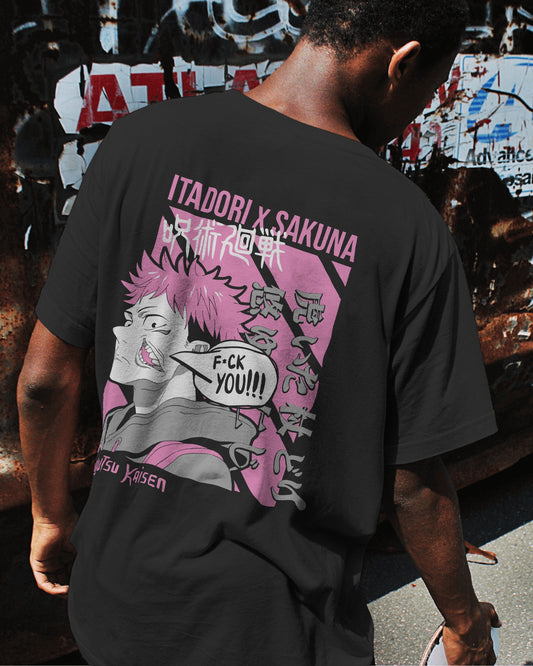 Arcade Samurai – Japanese Graphic Oversized T-Shirt | 100% Cotton | Down Shoulder Fit