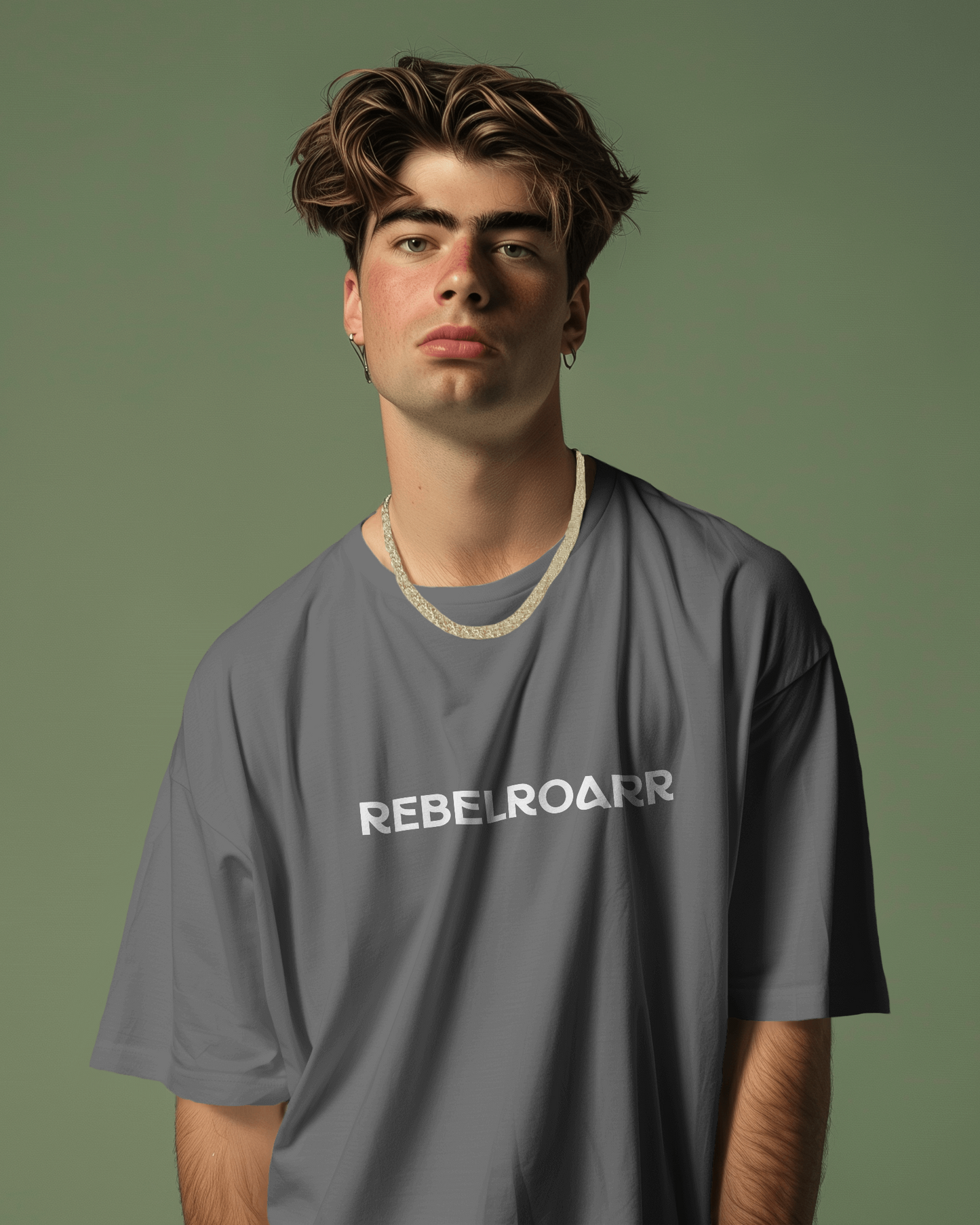 Rebel Roar Downshoulder Charcoal T-Shirt