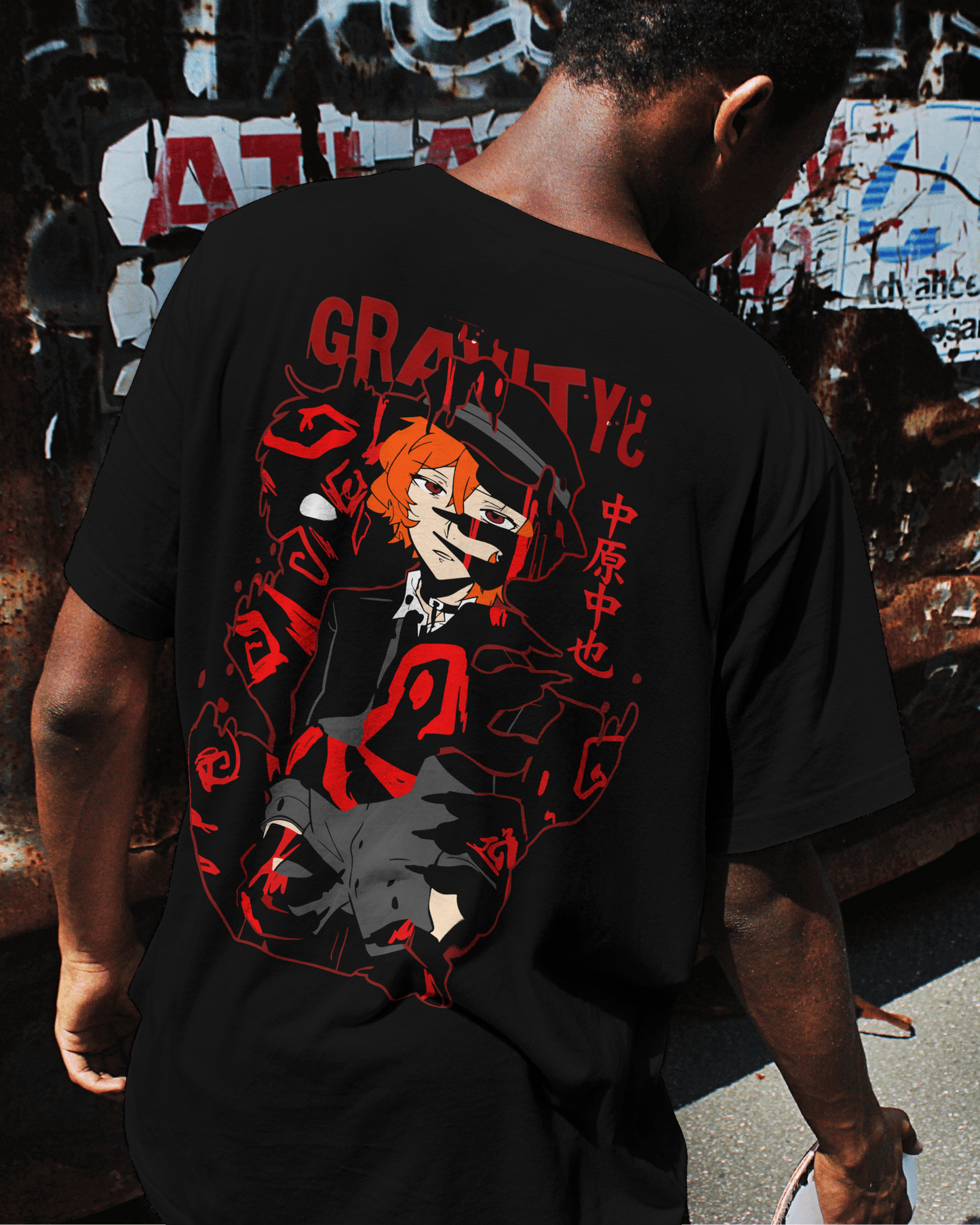 Red Mask – Japanese Oni-Inspired Oversized Graphic T-Shirt | 100% Cotton | Down Shoulder Fit
