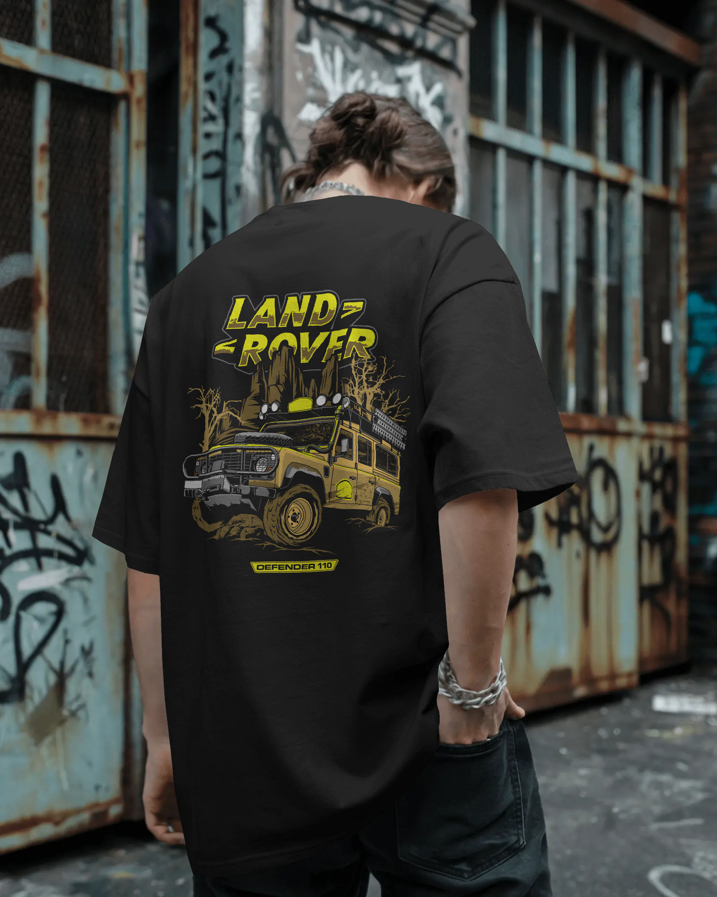 LAND ROVER – Oversized Graffiti Skull T-Shirt | 100% Cotton | Down Shoulder Fit