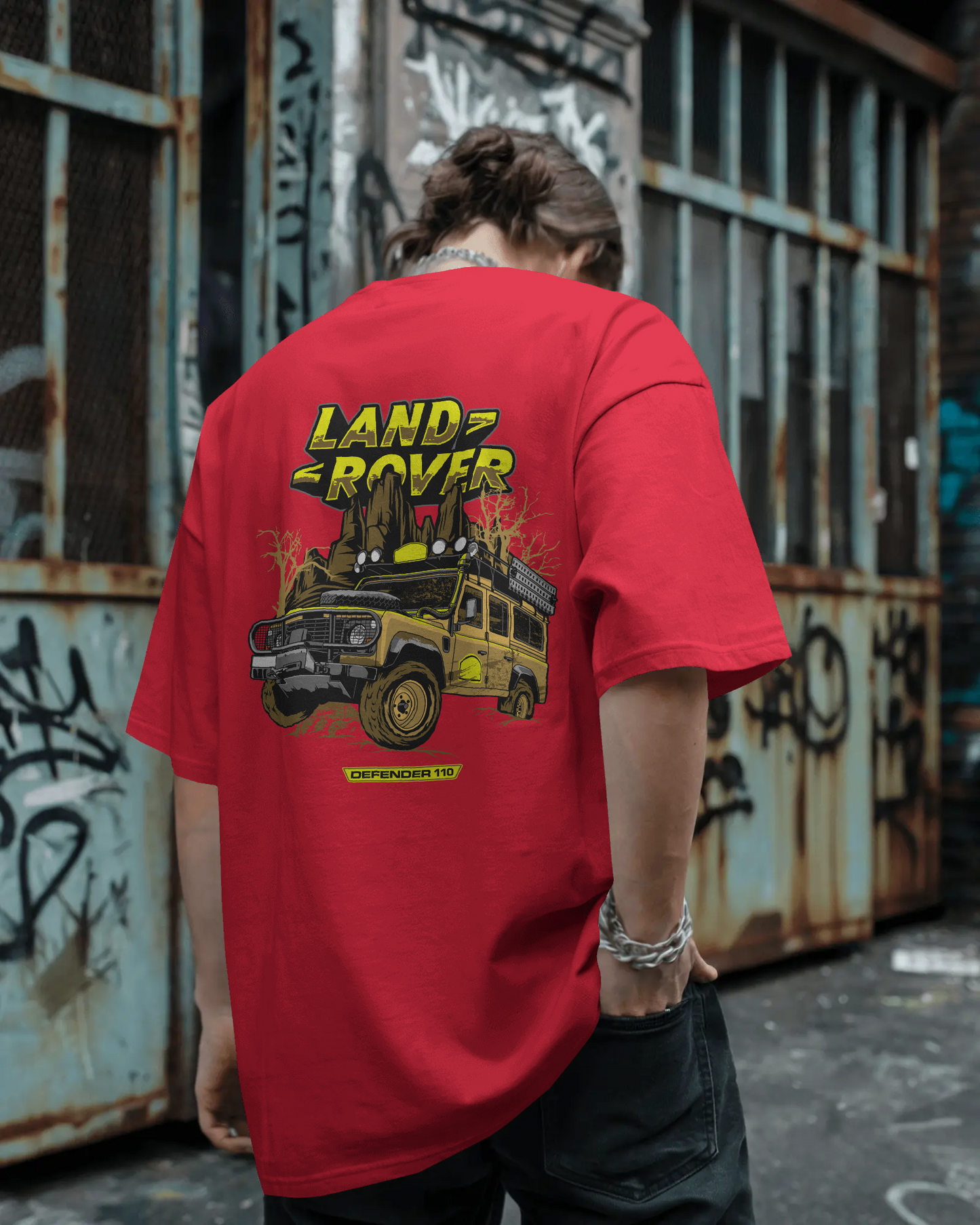 LAND ROVER – Oversized Graffiti Skull T-Shirt | 100% Cotton | Down Shoulder Fit