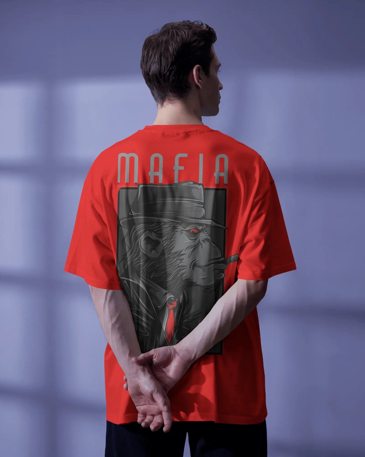 “MAFIA” Downshoulder Cream Oversized Tee - 100% Cotton