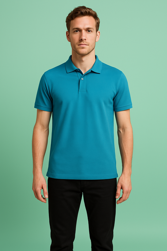 Rebelroarr Premium Pure Cotton Sky Blue Polo T-Shirt for Men