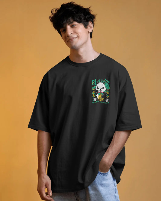 Neon Oni – Black Oversized Japanese Demon T-Shirt | Heavy Cotton | Down Shoulder Style