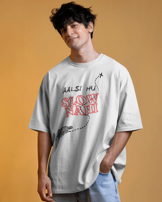 AALSI HU, SLOW NAHI OVERSIZED GRAPHIC T-SHIRT - PURE COTTON