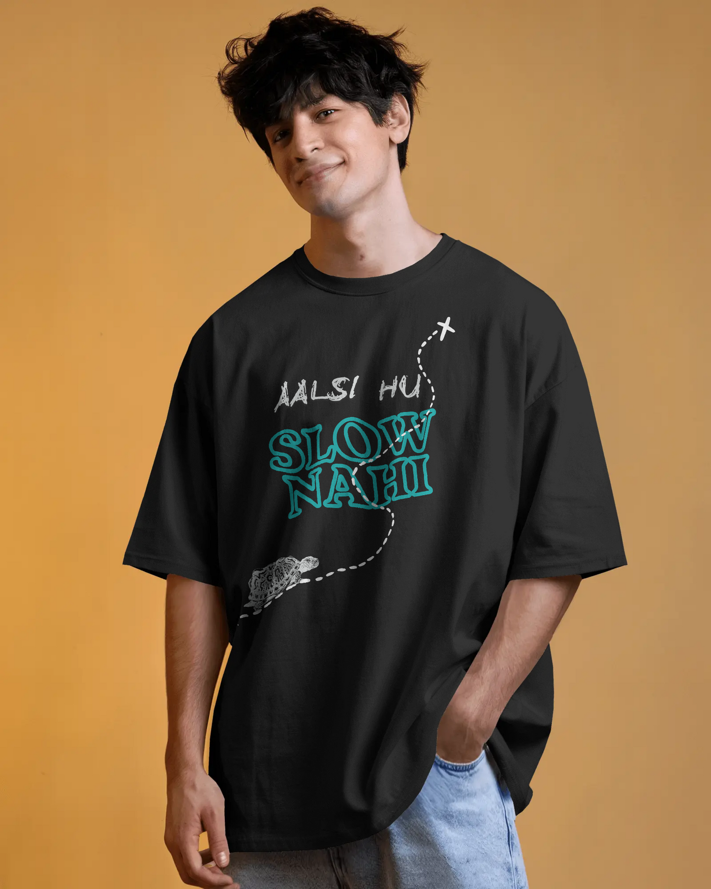 AALSI HU, SLOW NAHI OVERSIZED GRAPHIC T-SHIRT - PURE COTTON