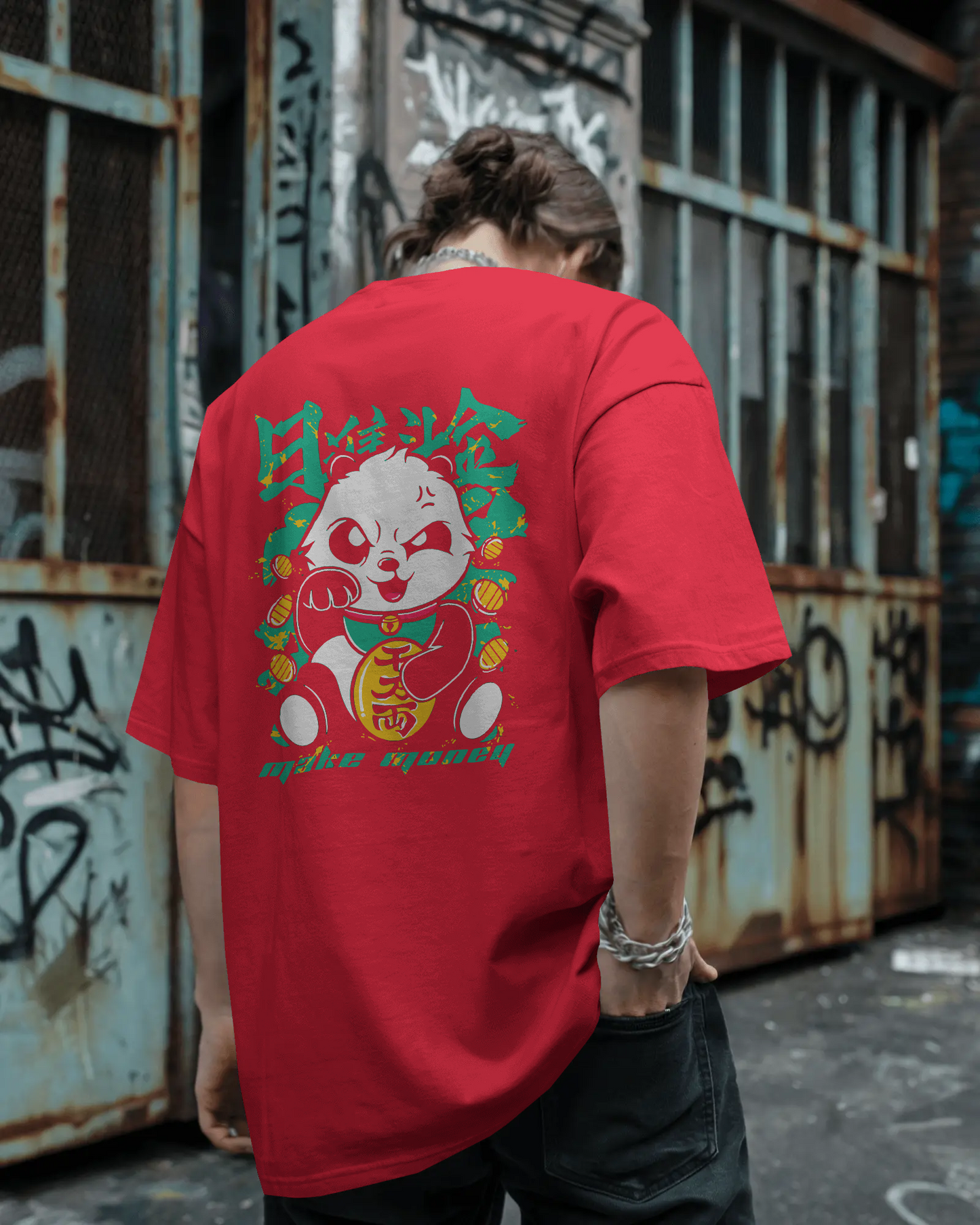 Neon Oni – Black Oversized Japanese Demon T-Shirt | Heavy Cotton | Down Shoulder Style