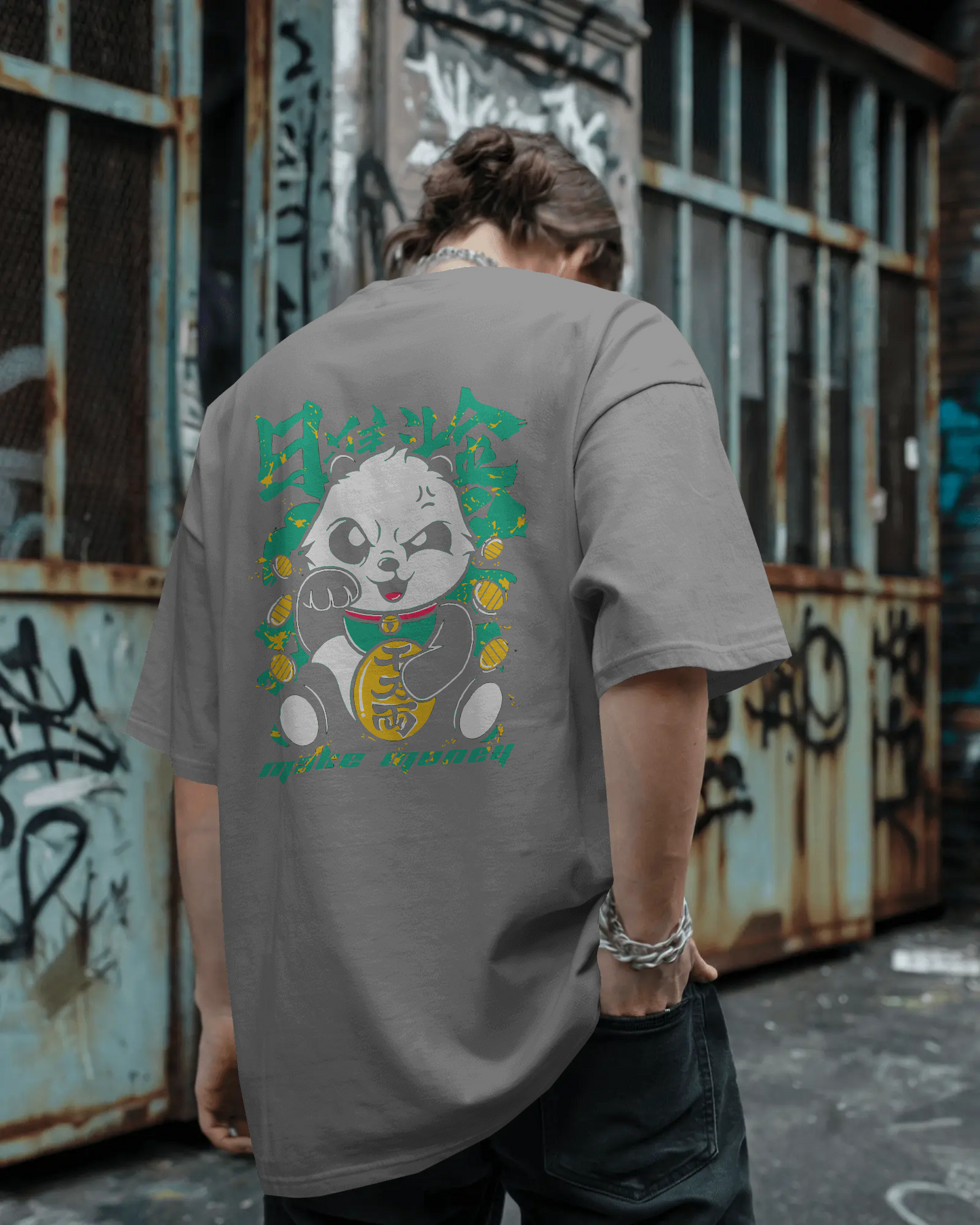 Neon Oni – Black Oversized Japanese Demon T-Shirt | Heavy Cotton | Down Shoulder Style