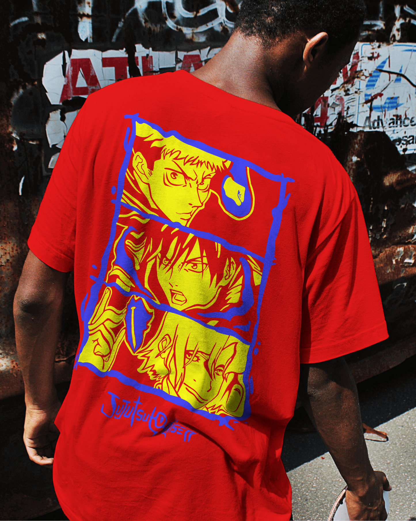 Yuji is Fearless, "JJK Anime Downshoulder T-Shirt – Black/Yellow Graphic".