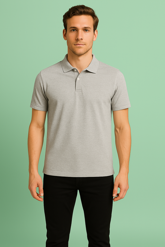 Premium Pure Cotton Light Grey Polo T-Shirt for Men