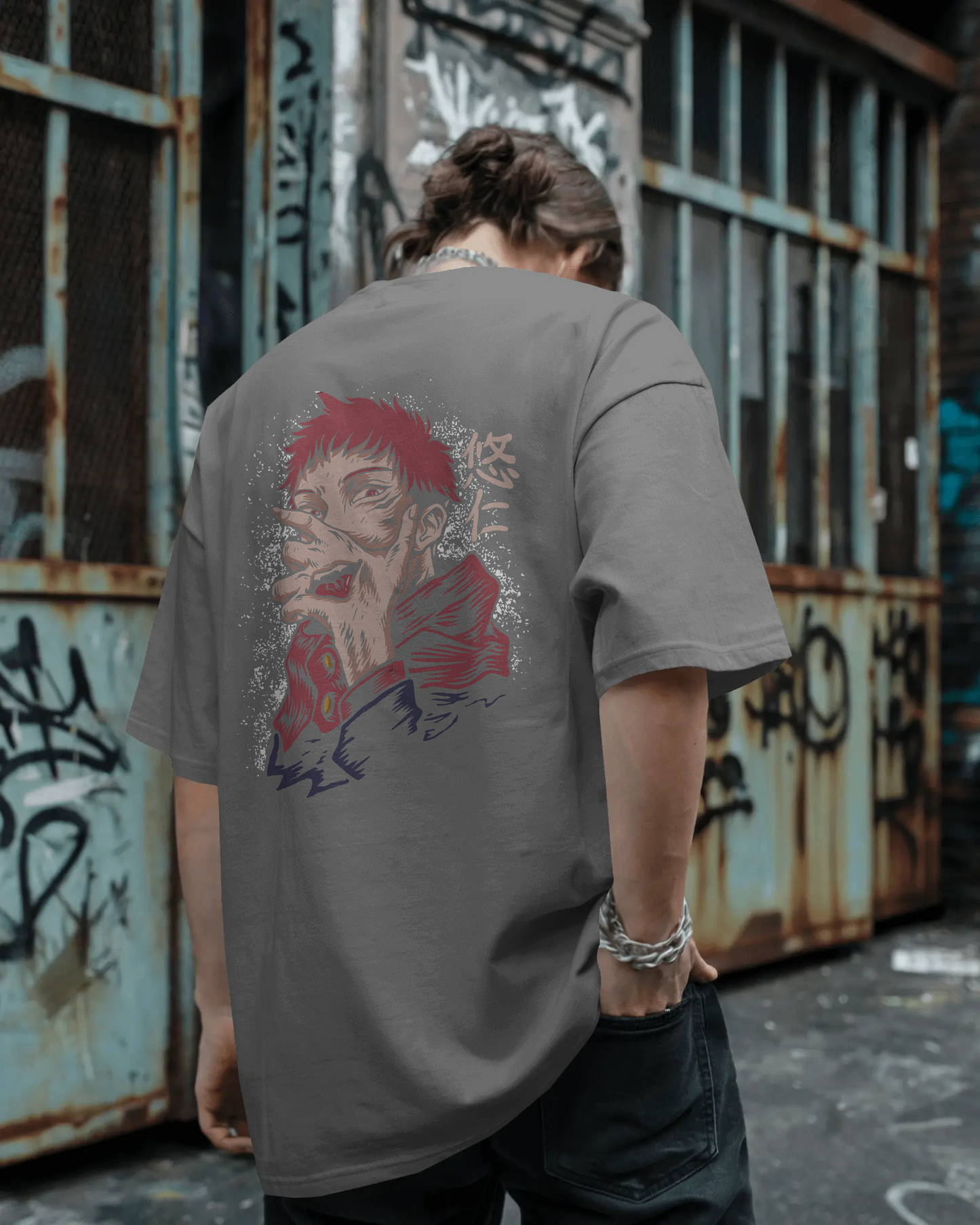 Cursed Howl – Oversized Down Shoulder Anime Graphic T-Shirt (Pure Cotton)