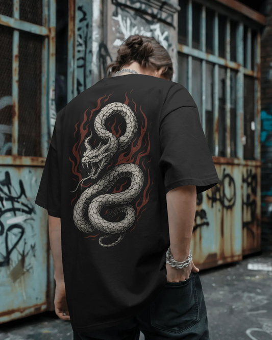 Snakes!"Dragon Rage" Black Down Shoulder T-Shirt – Pure Cotton