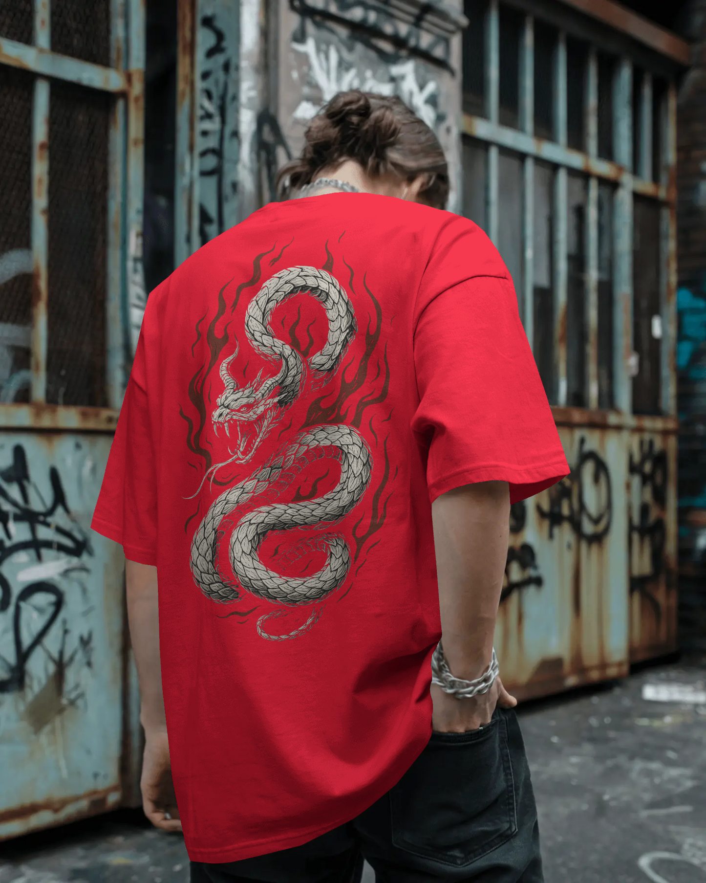 Snakes!"Dragon Rage" Black Down Shoulder T-Shirt – Pure Cotton