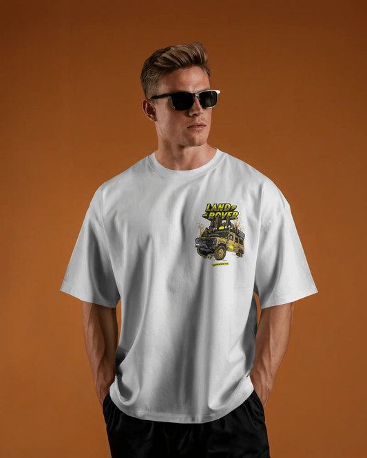 LAND ROVER – Oversized Graffiti Skull T-Shirt | 100% Cotton | Down Shoulder Fit
